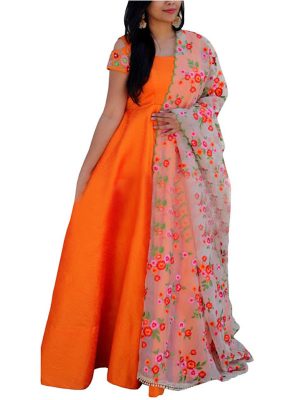 Buy Taffeta Silk Orange Replica Gown