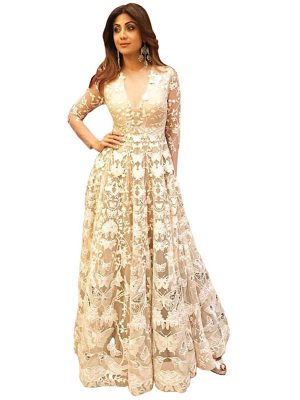 Shilpa Shetty Nylon Mono Net Off White Bollywood Gown