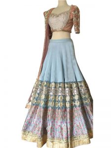 Buy Japan Crepe Sky Blue Replica Lehenga Choli