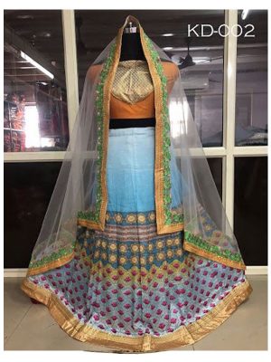 Buy Japan Crepe Sky Blue Replica Lehenga Choli