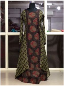 Buy Pure Chanderi Green & Brown Indo Western