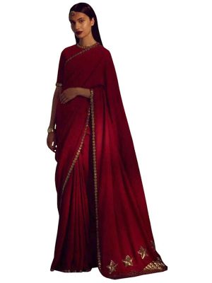 Aishwarya Rai Red Georgette Plain Replica Saree