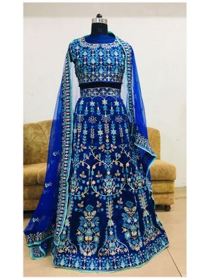 Buy Taffeta Silk Blue Bollywood Replica Lehenga Choli