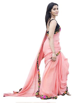 Buy Georgette With Silk Peach Bollywood Replica Saree