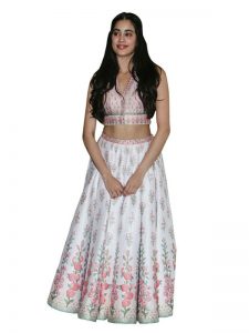 Jhanvi Kapoor Taffeta Silk White Replica Lehenga Choli