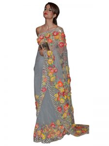 Isha Tambay Georgette Gray Bollywood Saree