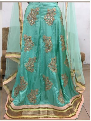 Zarine Khan Paper Silk Rama Green Bollywood Lehenga Choli