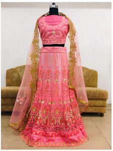 Madhuri Dixit Nylon Net Peach Replica Lehenga Choli