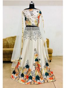 Shraddha Kapoor Banarasi Silk White Printed Bollywood Lehenga Choli