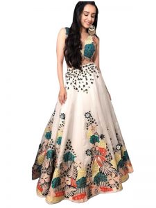 Shraddha Kapoor Banarasi Silk White Printed Bollywood Lehenga Choli