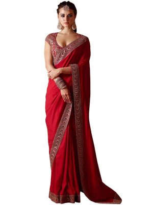 Buy Silk Red Bollywood Replica Saree