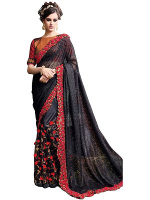 Buy Lycra Silk Georgette Black Replica Saree