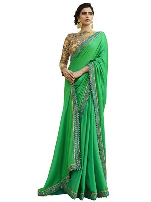 Buy Paper Silk Parrot Green Replica Saree