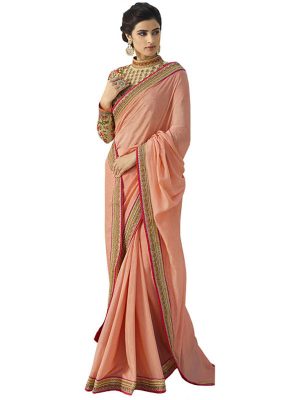 Buy Silk Heavy Peach Replica Saree