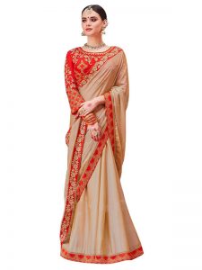 Buy Silk Georgette Cream Replica Saree