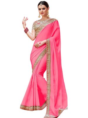Buy Silk Georgette Pink Replica Saree