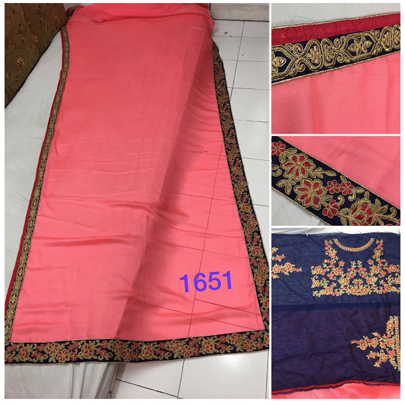 Buy Chiffon Silk Peach Replica Saree - Zakarto