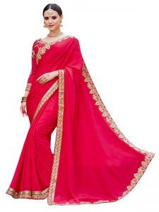 Buy Silk Georgette Dark Red Replica Saree