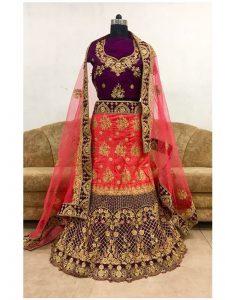 Anika Banglori Silk Red & Purple Replica Lehenga Choli