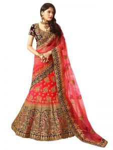 Anika Banglori Silk Red & Purple Replica Lehenga Choli