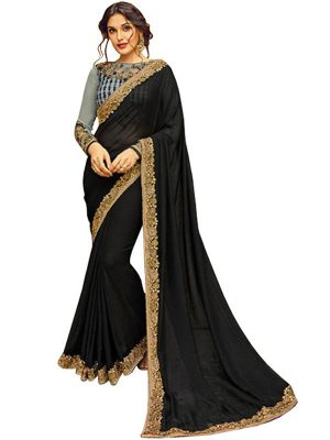 Buy Georgette With Silk Black Replica Saree