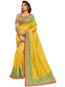 Buy Silk Yellow Bollywood Replica Saree