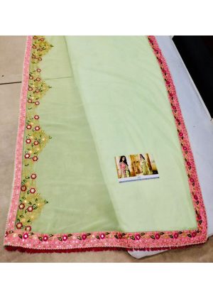 Buy Georgette With Silk Olive Green Bollywood Replica Saree