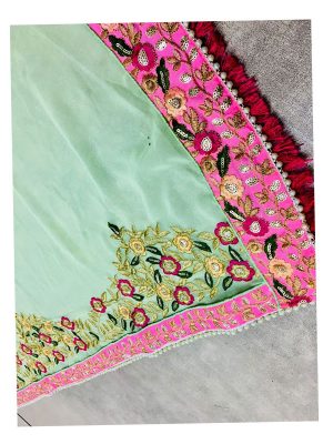 Buy Georgette With Silk Olive Green Bollywood Replica Saree