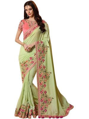 Buy Georgette With Silk Olive Green Bollywood Replica Saree