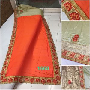 Latest Silk With Net Orange Replica Saree