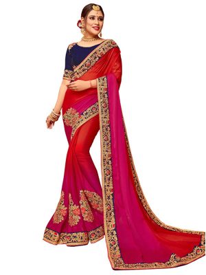 Latest Padding Silk Orange And Pink Replica Saree