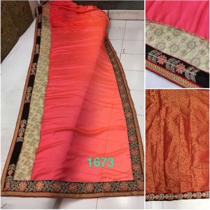 Latest Taffeta Silk With Net Orange Replica Saree
