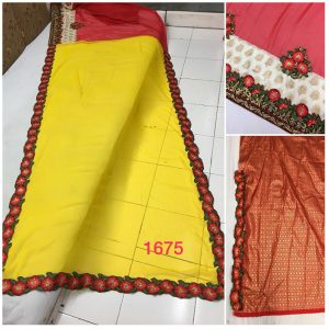 Buy Georgette With Net Yellow And Red Bollywood Replica Saree