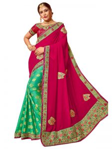 Buy Georgette With Silk Pink And Rama Green Bollywood Replica Saree