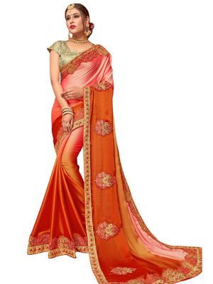 Buy Padding Silk Orange Bollywood Replica Saree