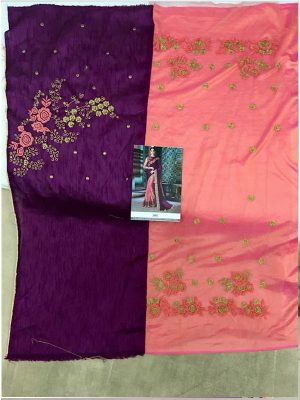 Buy Silk Purple And Peach Bollywood Replica Saree