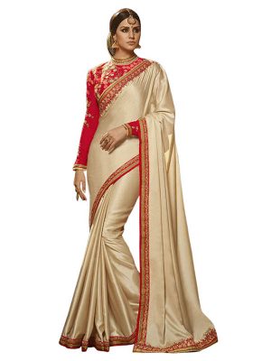 Buy Chiffon Silk Cream Replica Saree