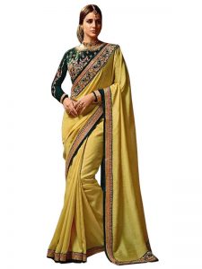 Buy Chiffon Georgette Yellow Replica Saree