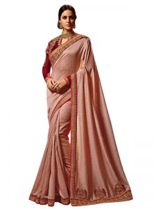 Buy Silk Peach Bollywood Replica Saree