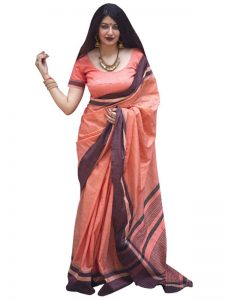 Buy Cotton Silk Peach Replica Saree