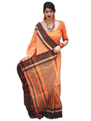 Buy Cotton Silk Orange Replica Saree