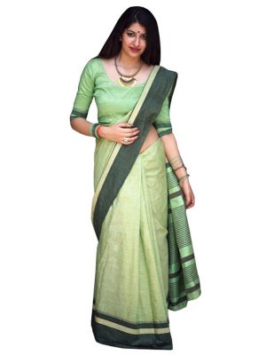 Buy Cotton Silk Green Replica Saree