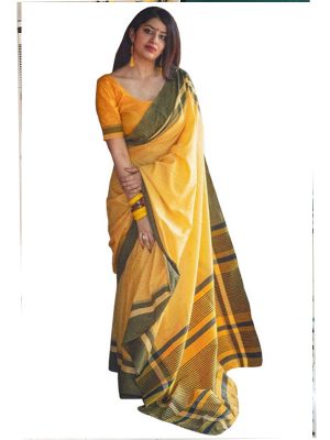 Buy Cotton Silk Yellow Replica Saree