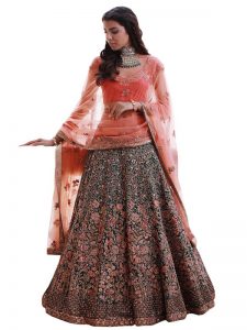 Buy Banglori Silk Navy Blue & Peach Replica Lehenga Choli