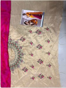Buy Georgette With Paper Silk Yellow & Pink Replica Saree