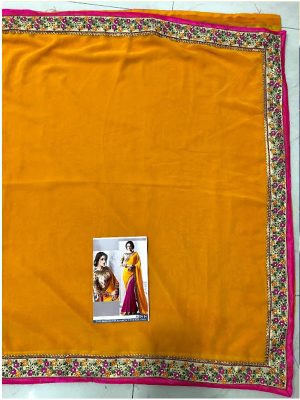 Buy Georgette With Paper Silk Yellow & Pink Replica Saree