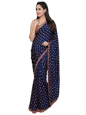 Buy Georgette Navy Blue Replica Saree