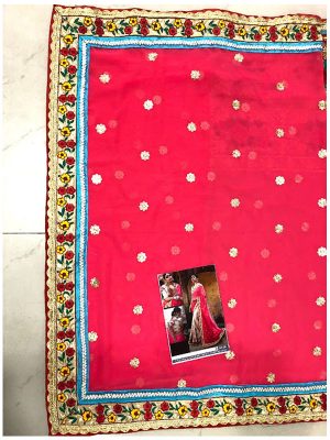 Buy Georgette Peach & Cream Replica Saree