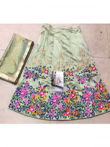 Buy Taffeta Silk Parrot Green Replica Lehenga Choli