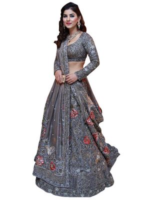 Buy Nylon Mono Net Grey Replica Lehenga Choli